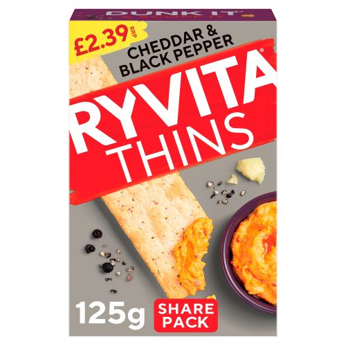 Ryvita Thins Cheddar & Black Pepper 6x125g PM £2.39