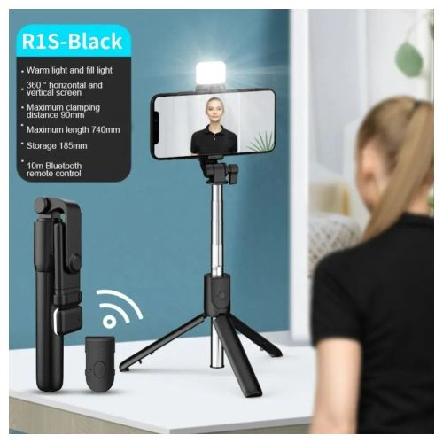 LED Light Selfie Stick Black 1m 1x1